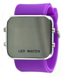 LED hodinky zrcadlové - fialové