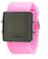 LED hodinky zrcadlové - růžové
